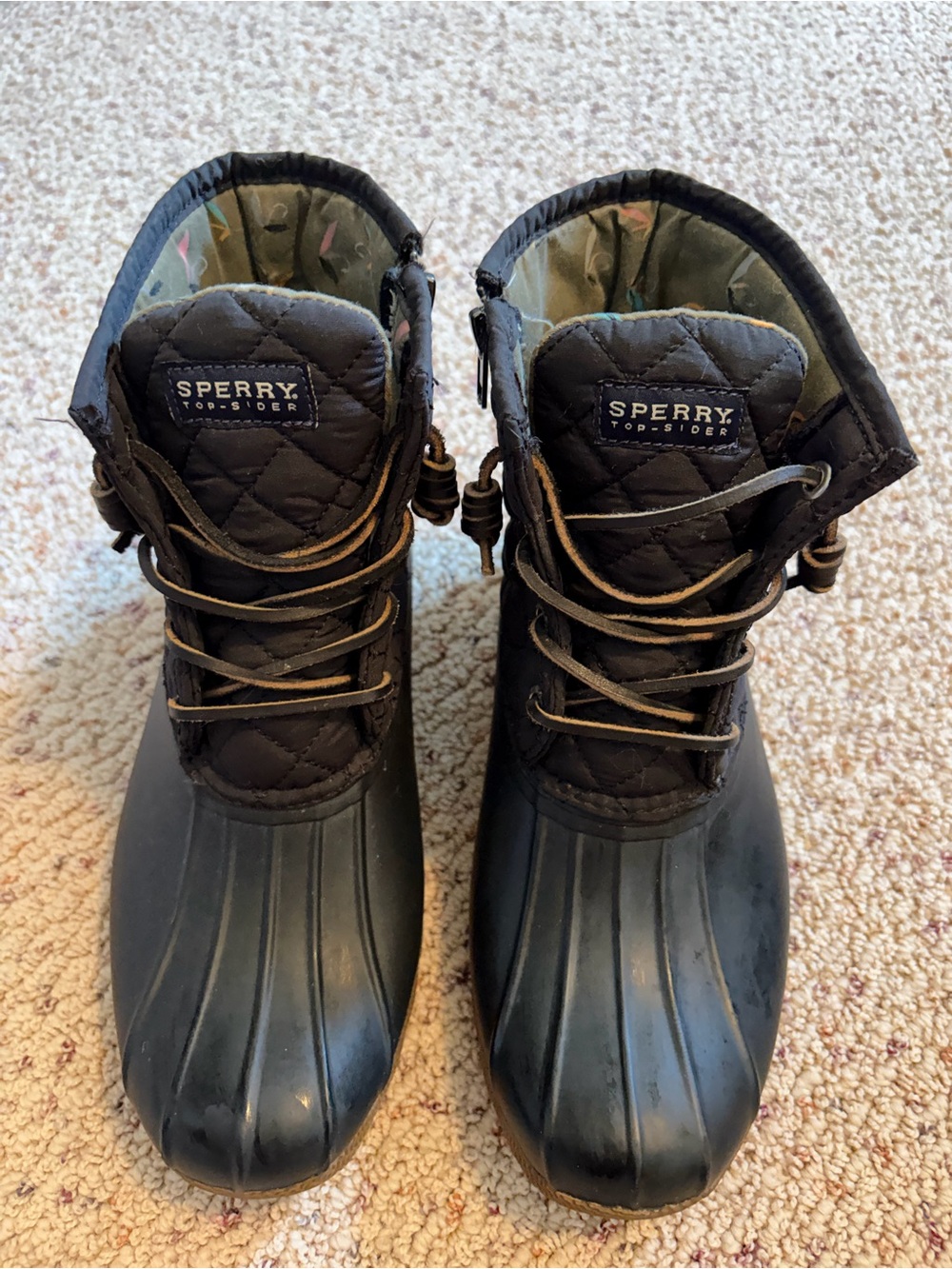 Sperry Black Quilted Lace-Up Duck Boots